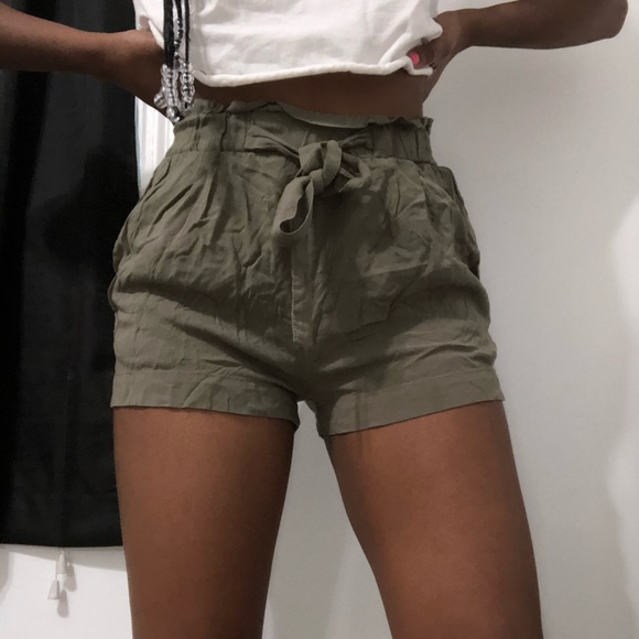 army green paperbag shorts